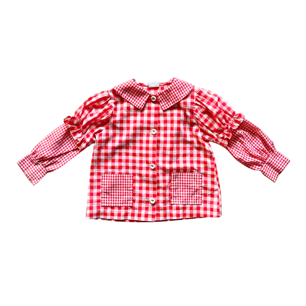 Vtg 70s Yardbritches Girls Red Gingham Blouse Country Farmhouse Western Ranch